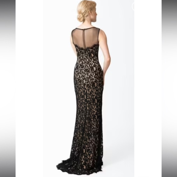 TADASHI SHOJI • LACE EVENING GOWN • BLACK/NUDE - Picture 3 of 7